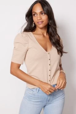 Peyton Femme Button Up -Fashion Clothing & Accessories 2245jjr taupe 5