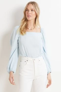 Smocked Square Neck Blouse -Fashion Clothing & Accessories c1120 549 923 5