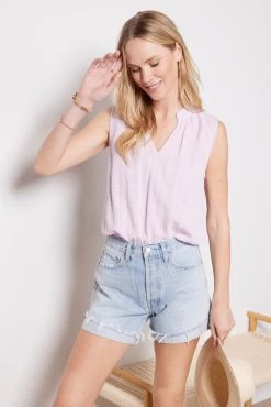 Textured Split Neck Top