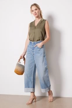 Satin Notch Collar Shirt -Fashion Clothing & Accessories c1486 c01 302 3