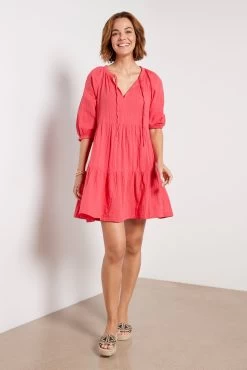 Mini Elbow Sleeve Tiered Dress -Fashion Clothing & Accessories ee23 l7j w95 5