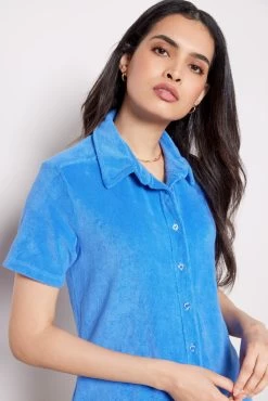 Terry Cloth Shirt Dress -Fashion Clothing & Accessories hd0578 2