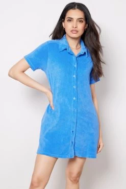 Terry Cloth Shirt Dress -Fashion Clothing & Accessories hd0578 3