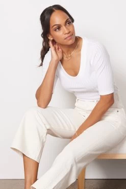 Calvin Rib Scoop Top -Fashion Clothing & Accessories ktp118113 e sl white 5 1