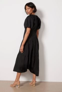 FRAME Gathered Seam Puff Sleeve Dress -Fashion Clothing & Accessories lwwd0688 3