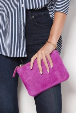 Fuchsia Leather Pouch -Fashion Clothing & Accessories pouch f lifestyle