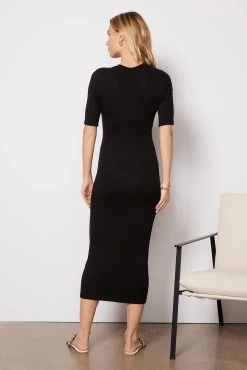 Silk Rib Half Sleeve Crew Midi Dress -Fashion Clothing & Accessories srs5275 3