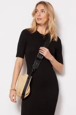 Silk Rib Half Sleeve Crew Midi Dress -Fashion Clothing & Accessories srs5275 5